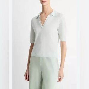 Vince Womens Cashmere-Silk Short-Sleeve Polo Sweater Size XL light Green